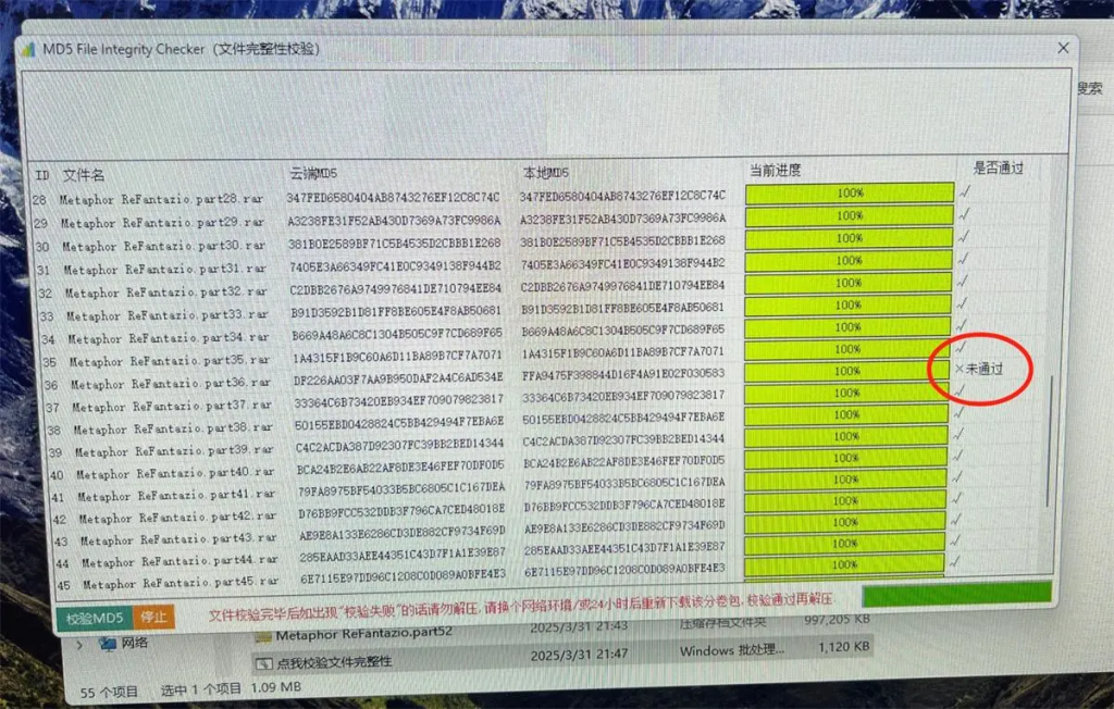 文件完整性校验结果